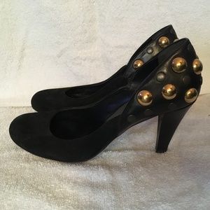 Gucci Suede Heels with Gold Round Studs